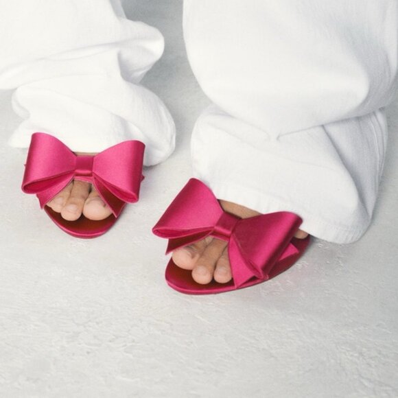 SATIN EFFECT BOW HIGH HEEL SANDALS - Picture 7 of 7